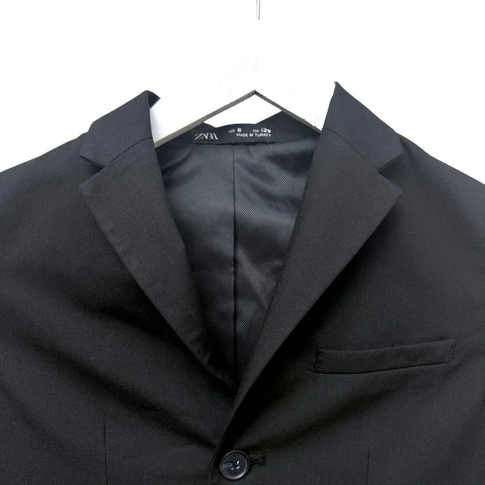 ZARA Boys Blazer Size 8 Black Suit Jacket Kids Formal Party Sport Coat